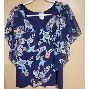 Anthropologie Naif Shirt Womens blue Floral Plus Short Sleeve Pullover Top